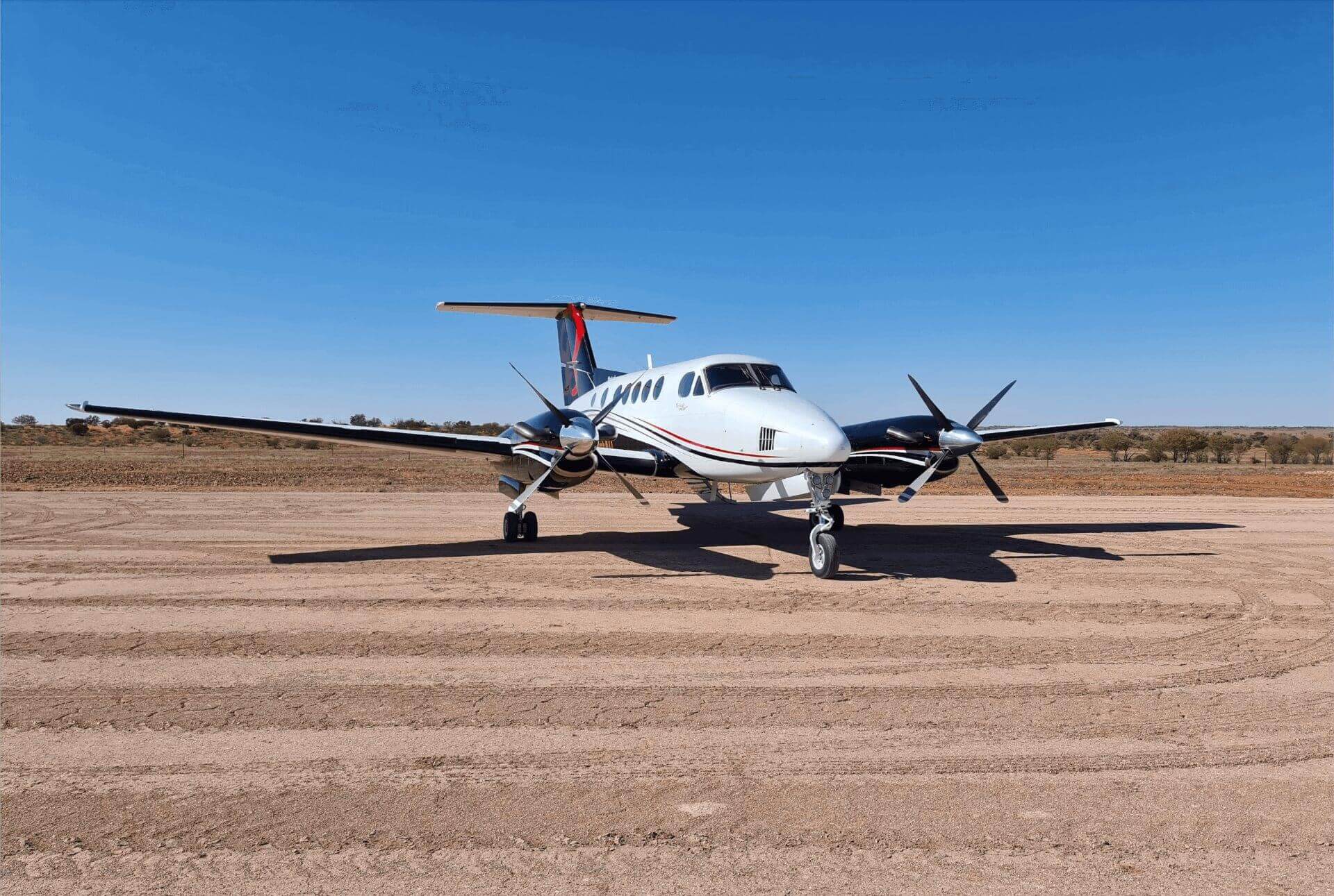 King Air B200 on an unsealed outback airstrip in regional Queensland
